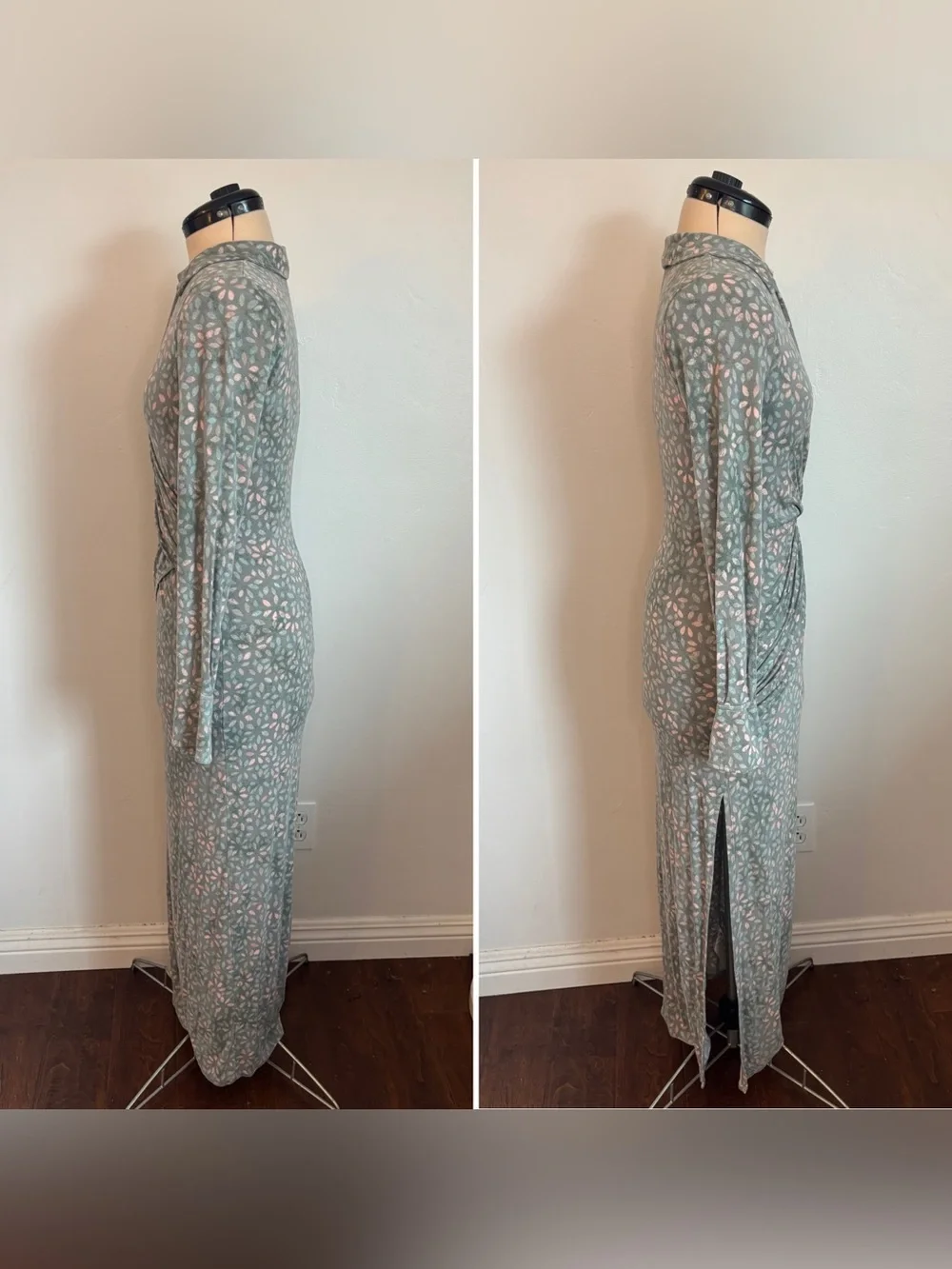 Free People Shayla Faux Wrap Midi Dress Mint Combo Sage Green Pink Blue Floral S